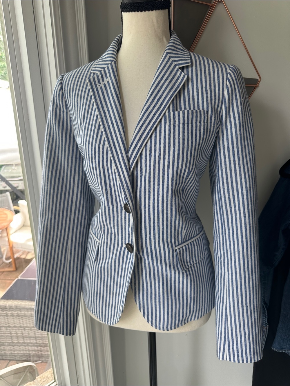 J. CREW Classic Women’s Striped Blue & White Tailored Blazer Chambray Size 4